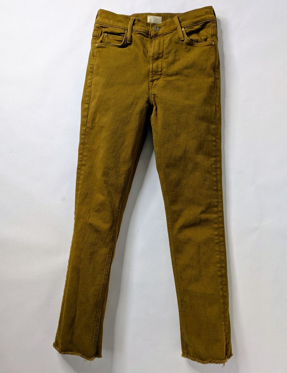 MOTHER Mid Rise Dazzler Ankle Fray Jeans 26 Tapenade Play Date Brown Crop Flare